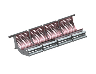 4-part strainer basket 2030 wide, screen plate thickness t=12, perforation Ø35, web 12, Hardox 