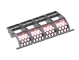 4-part strainer basket 2030x12x1024, perforation Ø100, web 27, Hardox for Vecoplan LLC (Retech) 