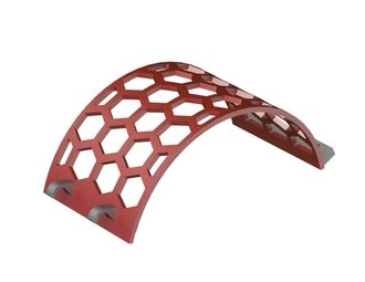 Cestello vaglio larghezza 478, spessore t=20, perforazione esagonale tra piani 110, ligamento 22/30 