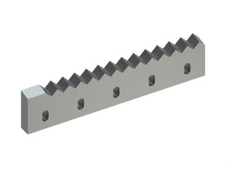 Counter knife left 495x111x33, 5 slotted holes, 13 tooth notches, tooth pitch 33, X version 