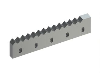 Counter knife right 495x111x33, 5 slotted holes, 13 tooth notches, tooth pitch 33, X version 