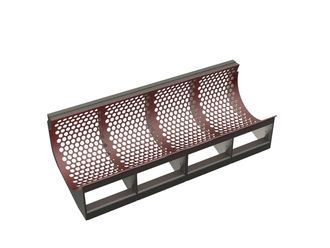 Screen basket 2-piece 2040 wide sheet thickness t= 10, hole Ø40, bar width 10 for Vecoplan LLC (Retech) 