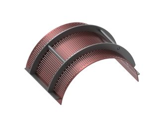 Screen basket 487 wide, plate thickness t=6, perforation Ø10, ligament 4, Hardox for Herbold Meckesheim GmbH 