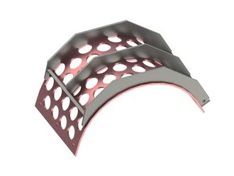 Screen basket width 394, plate thickness t=8, perforation Ø60, ligament 19, Hardox for Lindner Recyclingtech 