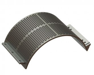 Siebkorb 524 mm breit, Siebblechstärke t=15, Lochung Ø16 Steg 5.5, Creusabro für Lindner Recyclingtech Lindner Universo