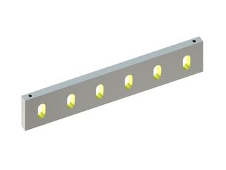 Stator knife 590x110x22, StandardCut, 6 slotted holes, cutting edge 80°, 4xM10, X version 