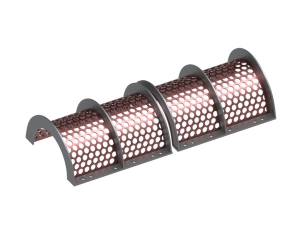 2-piece screen basket 1580 mm wide, screen plate thickness t=10, perforation Ø30 ligament 9, Hardox for Vecoplan 