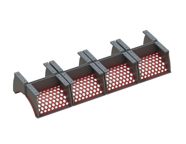 8-piece screen basket width 1972, screen plate thickness t=15, round perforation Ø25, ligament 9 for Vecoplan LLC (Retech) 