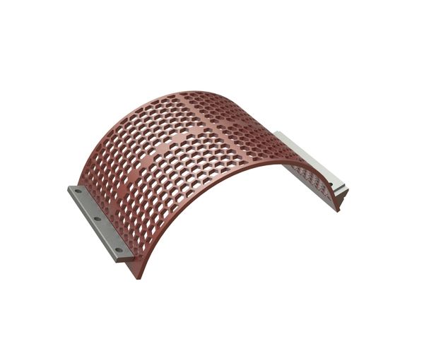 Cesta de criba ancho 524, espesor t=15, perforación hexagonal ancho entre caras 30, puente 7 para Lindner Recyclingtech 