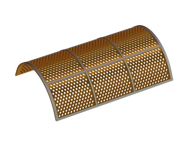 Cesta de cribado 1228 mm de ancho, espesor de chapa perforada t=12, perforación Ø12 nervio 6 para Previero 