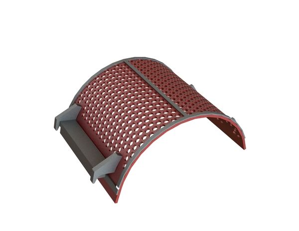 Cesta de cribado 497 mm de ancho, espesor de chapa perforada t=10, perforación Ø16 nervio 6.5 para Lindner Recyclingtech 
