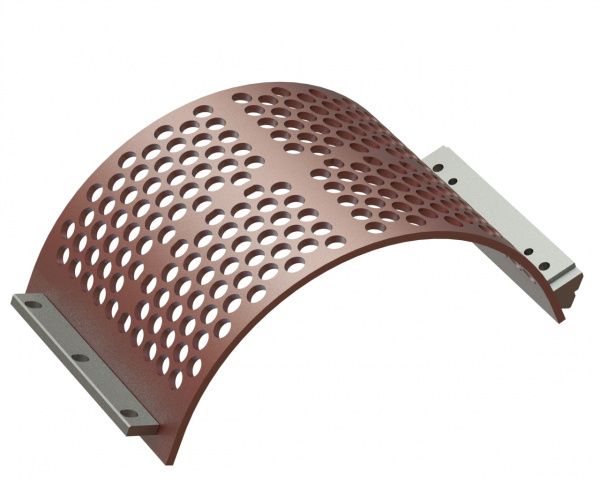 Cesta de cribado 524 mm de ancho, espesor de chapa perforada t=15, perforación Ø35 nervio 10, Hardox para Lindner Recyclingtech 