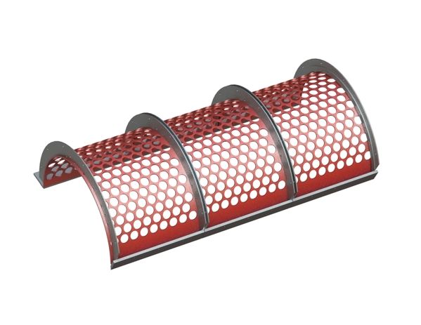 Cesta de cribado de 3 piezas ancho 1677, chapa de cribado espesor t=8, perforación Ø50, nervio 10 para Holzmag | Metso 