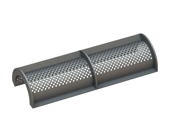 Cesto vagliante, larghezza 1498 mm, spessore lamiera forata t=8, foratura diagonale Ø20, legamento 9 per Weima Maschinenbau GmbH 
