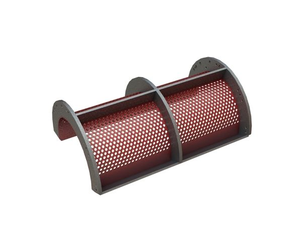 Cesto vagliante, larghezza 796 mm, spessore lamiera forata t=6, foratura Ø15 legamento 5, Hardox per Weima Maschinenbau GmbH 