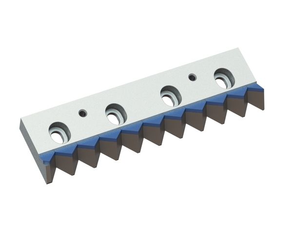 Contracuchilla derecha, 397x109x35, CarbideCut, 4 agujeros oblongos, calidad de carburo H4 para Vecoplan 