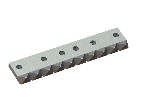 Controcoltello centrale 637x129x37 Premium Line, 6 fori svasati, passo denti 64 per Vecoplan 