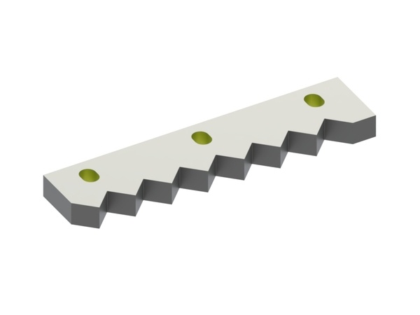 Counter-knife, outer, 301x68x23, Eco Line, 7 serrations. Tooth pitch 37, 3 slotted holes 16x21. 