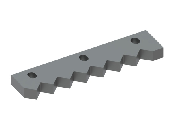 Counter-knife, outer, 301x68x23, Premium Line, 7 serrations. Tooth pitch 37, 3 slotted holes 16x21. 