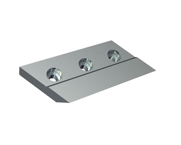 Knife left-hand 362.5x137.9x50/45, cutting edge 60°, 3 countersunk holes, X version for Avermann Maschinenfabrik GmbH & Co. KG 