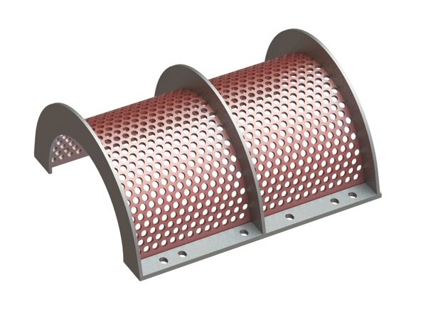 Outer screen basket 790 mm wide, screen plate thickness t=10, perforation Ø20 ligament 8, Hardox for Vecoplan LLC (Retech) 