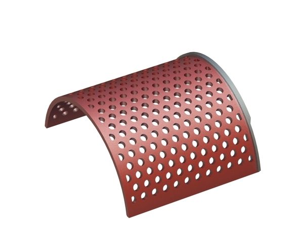 Panier de criblage 585 de large, épaisseur t=20 perforation Ø28, ligament 20, Hardox 