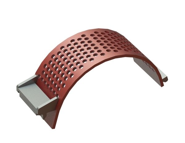 Panier de criblage largeur 340, épaisseur tôle t=25, perforation ronde Ø60, ligament 18, Hardox pour Lindner Recyclingtech 