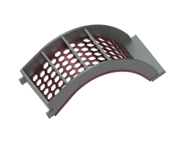 Panier de criblage, largeur 490, épaisseur de tôle t=12, perforation hexagonale, ligament 12/17.2 pour 