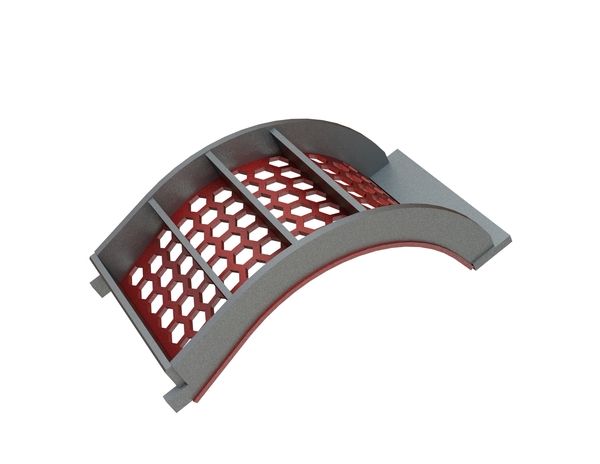 Panier de crible largeur 490, épaisseur t=12, perforation hexagonale entre plats 30, ligament 10 pour 