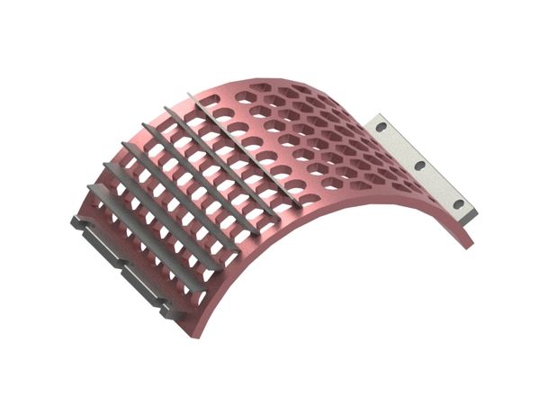 Panier de crible largeur 530, épaisseur t=25, perforation hexagonale largeur sur plats 50 pour Lindner Recyclingtech 