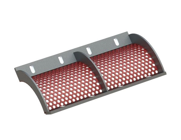 Panier de crible largeur 671, épaisseur t=6, perforation hexagonale largeur sur plats 15, ligament 7 