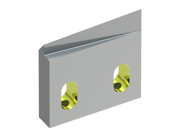 Right rotor knife 50x49x10 Eco Line, cutting edge 40°, angled edge, 2 slotted holes 8.5x15.5, 2xM6 
