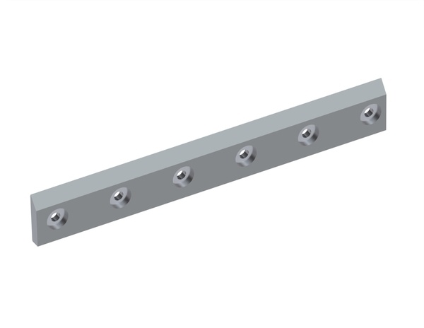 Right rotor knife 727x104x20 Premium Line, 6 countersunk holes, end chamfer on both sides 92°/89° for Cumberland 