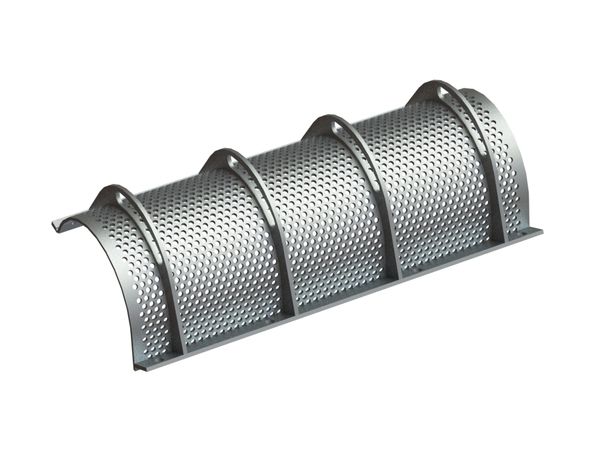 Screen basket 1070 mm wide, screen plate thickness t=8, round perforation Ø13 ligament 6 for Vecoplan LLC (Retech) 
