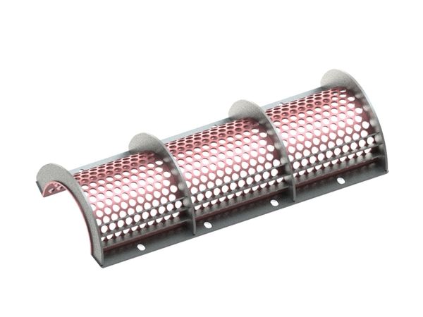 Screen basket 1300 mm wide, screen plate thickness t=8, perforation Ø30 ligament 7, 4 ribs for Vecoplan 