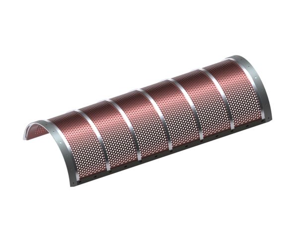 Screen basket 1595 wide, plate thickness t=10 perforation Ø12, ligament 6, Hardox for Heinrich Dreher Maschinenbau 