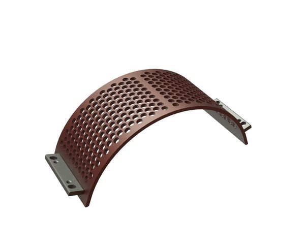 Screen basket 342 width, screen plate thickness t=15, perforation Ø25, ligament 9, Hardox for Lindner Recyclingtech 