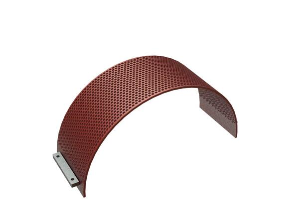 Screen basket 396 wide, plate thickness t=12 perforation Ø15, ligament 5, Hardox for Adelmann Umwelt GmbH 