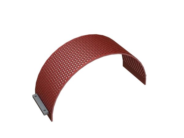 Screen basket 396 wide, plate thickness t=12 perforation Ø20, ligament 7, Hardox for Adelmann Umwelt GmbH 