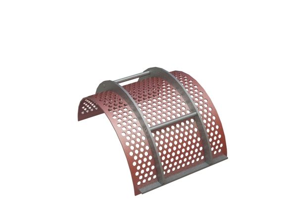 Screen basket 487 wide, plate thickness t=6, perforation Ø18, ligament 7.5, Hardox for Herbold Meckesheim GmbH Herbold SML 60/145