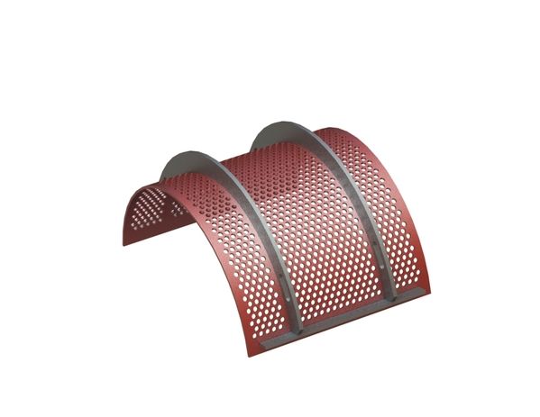 Screen basket 488 wide, plate thickness t=6, perforation Ø12, ligament 5, Hardox for Herbold Meckesheim GmbH 