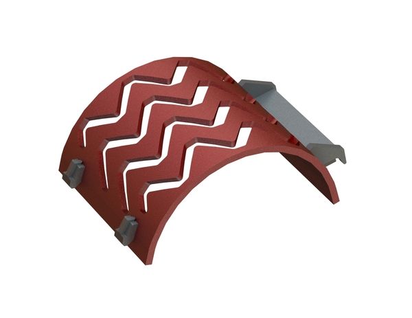 Screen basket 497 mm wide, plate thickness t=20, special Z-shaped perforation 30mm ligament 43.9 for Lindner Recyclingtech Lindner Micromat
