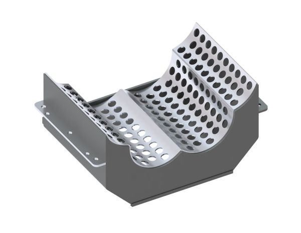 Screen basket 500 mm wide, screen plate thickness t=6, perforation Ø35 ligament 12/18, chip breaker for UNTHA America 