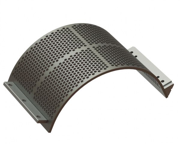 Screen basket 524 mm wide, screen plate thickness t=15, perforation Ø16 ligament 5.5, Creusabro for Lindner Recyclingtech Lindner Komet 2800 (A)