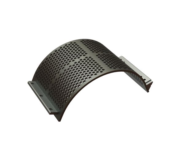 Screen basket 524 mm wide, screen plate thickness t=15, perforation Ø20 ligament 7, Creusabro for Lindner Recyclingtech Lindner Universo