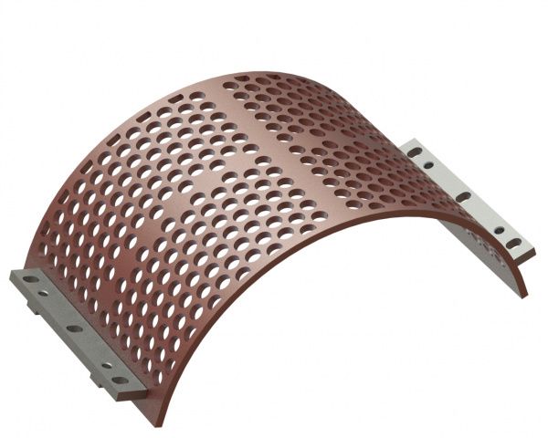 Screen basket 524 mm wide, screen plate thickness t=15, perforation Ø30 ligament 10, Hardox for Lindner Recyclingtech Lindner Komet 2800 (A)