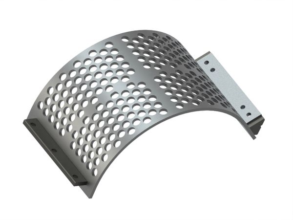 Screen basket 524 mm wide, screen plate thickness t=15, perforation Ø35 ligament 10, Hardox for Lindner Recyclingtech 