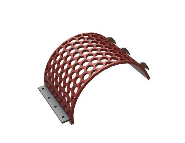 Screen basket 618 mm wide, screen plate thickness t=25, perforation Ø70 ligament 25, Hardox for Vecoplan Vecoplan VEZ
