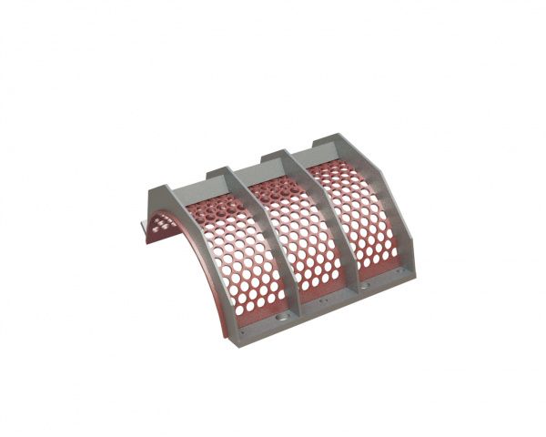 Screen basket 655 mm wide, screen plate thickness t=10, perforation Ø30 ligament 10.3, Hardox for Lindner Recyclingtech Lindner Micromat MS