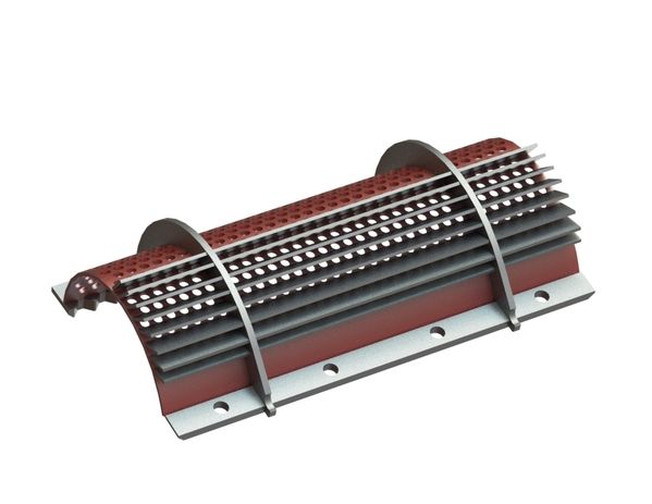 Screen basket 701 mm wide, screen plate thickness t=6, perforation Ø15 ligament 6/8, Hardox for Untha 